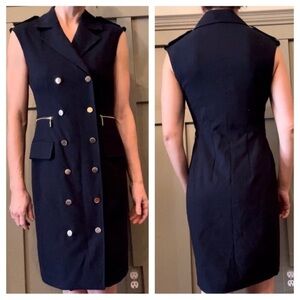 Calvin Klein Navy Gold Button Sleeveless Sheath Dress